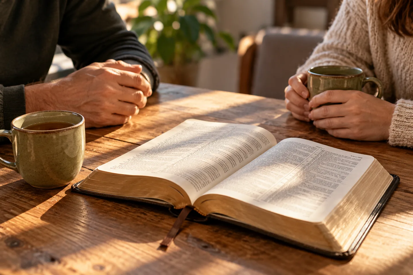 Otwarta Biblia na stole — zdjęcie ilustracyjne AI